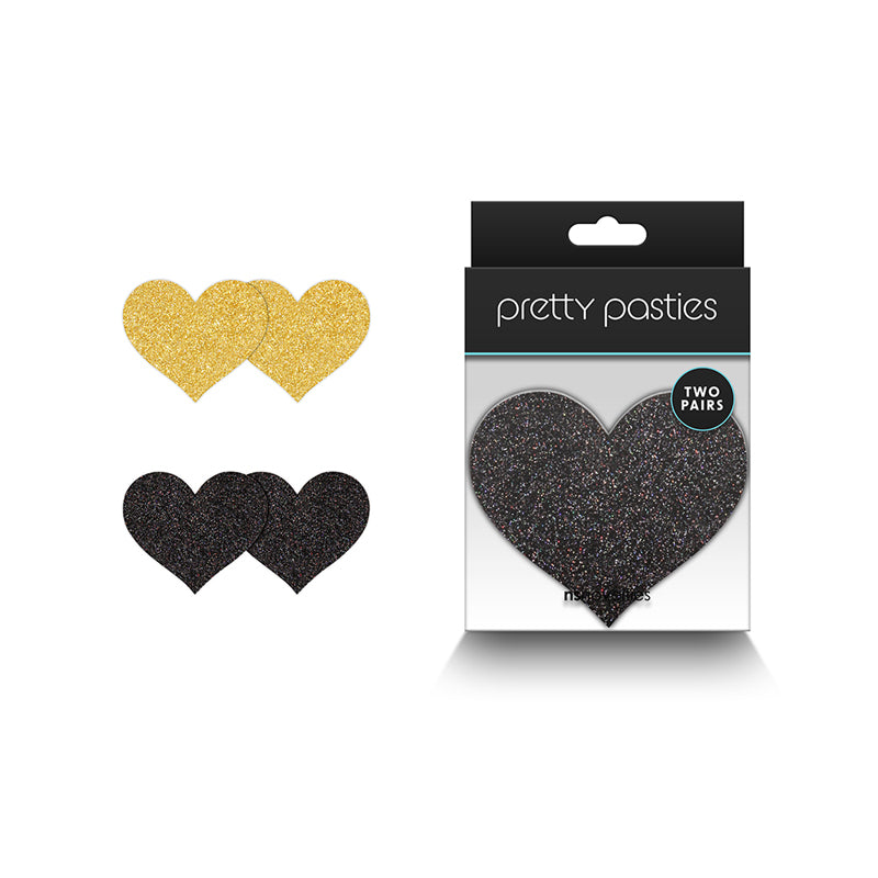 Pretty Pasties Glitter Hearts Black/Gold 2 Pair – Shockwave Adult Lifestyle  Entertainment
