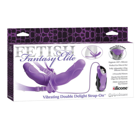 Pipedream Fetish Fantasy Elite Vibrating Double Delight Dual-Ended Silicone Strap-On Purple