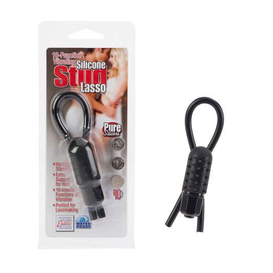 Vibrating Silicone Stud Lasso - Black 10-Function