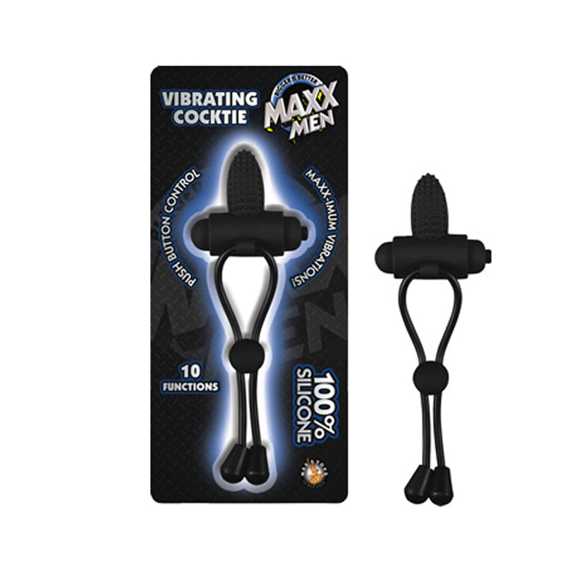 Maxx Men Vibrating Cocktie Silicone Multispeed Waterproof Adjustable Cockring (Black)