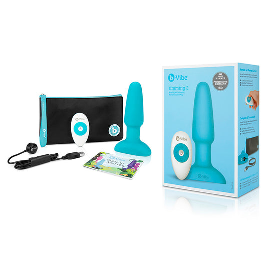 b-Vibe Rimming 2 Rechargeable Remote-Controlled Vibrating Silicone Anal Plug with Rotating Beads Teal