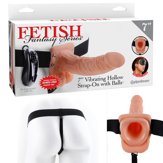 Pipedream Fetish Fantasy Series 7 in. Vibrating Hollow Strap-On with Balls Beige/Black