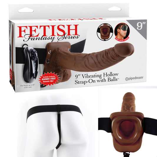 Pipedream Fetish Fantasy Series 9 in. Vibrating Hollow Strap-On with Balls Brown/Black