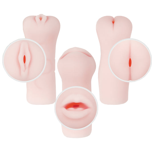 Adam & Eve Stroker Trio 3-Piece Masturbator Set Beige