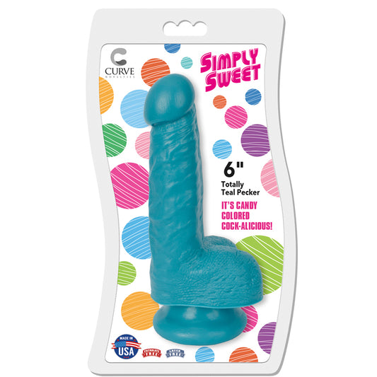 Curve Toys Simply Sweet Totally Teal Pecker 6 in. Dildo with Balls & Suction Cup