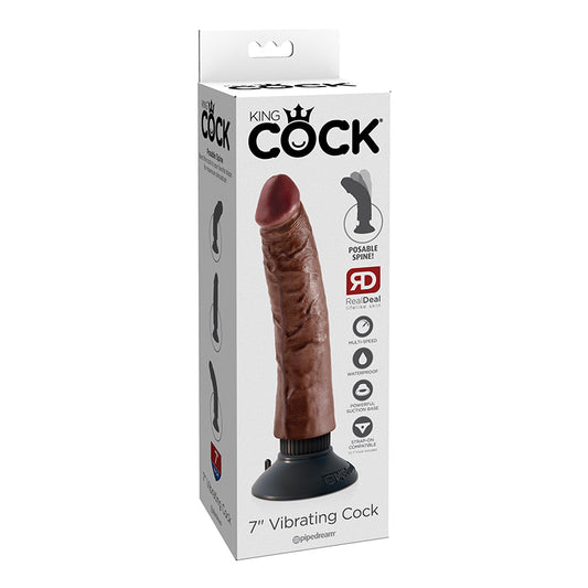 Pipedream King Cock 7 in. Vibrating Cock Poseable Dildo With Suction Cup Brown