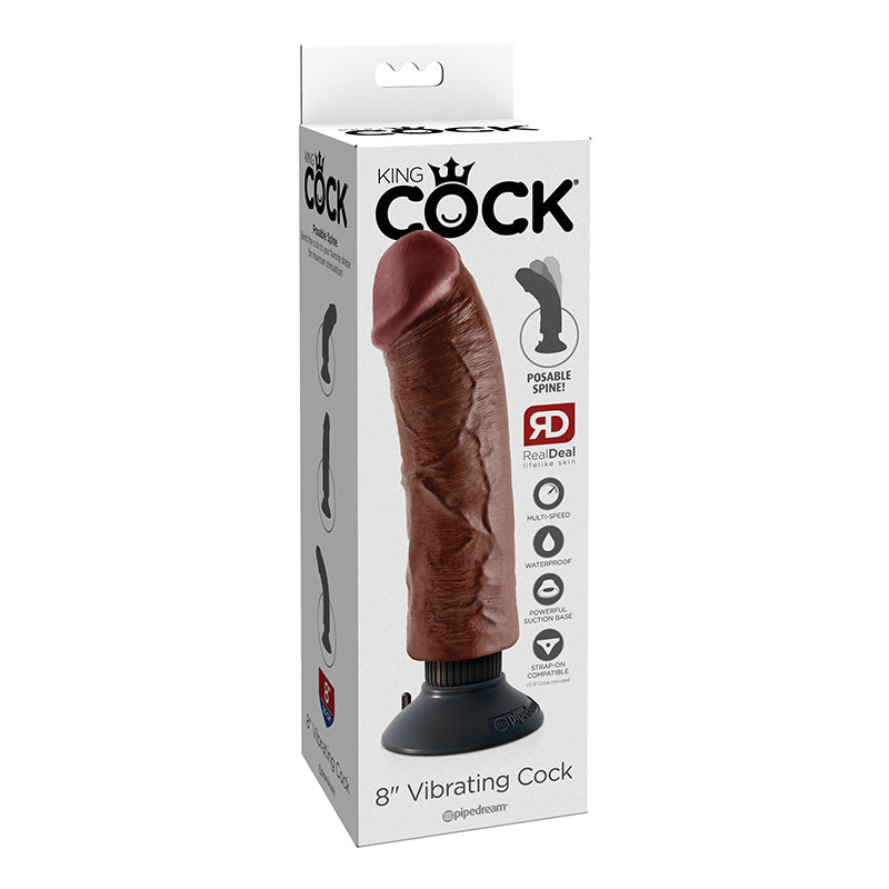 Pipedream King Cock 8 in. Vibrating Cock Poseable Dildo With Suction Cup Brown