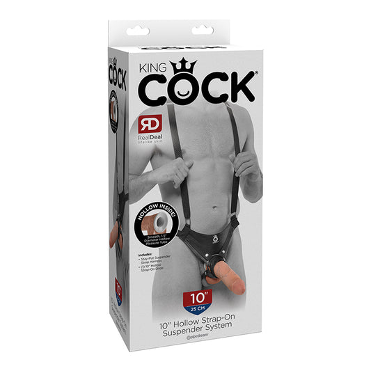 Pipedream King Cock Adjustable 10 in. Hollow Strap-On Suspender System Beige/Black