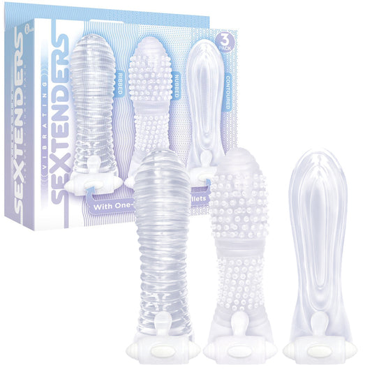 The 9's, Vibrating Sextenders, 3-Pack, Nubbed, Contoured, Ribbed