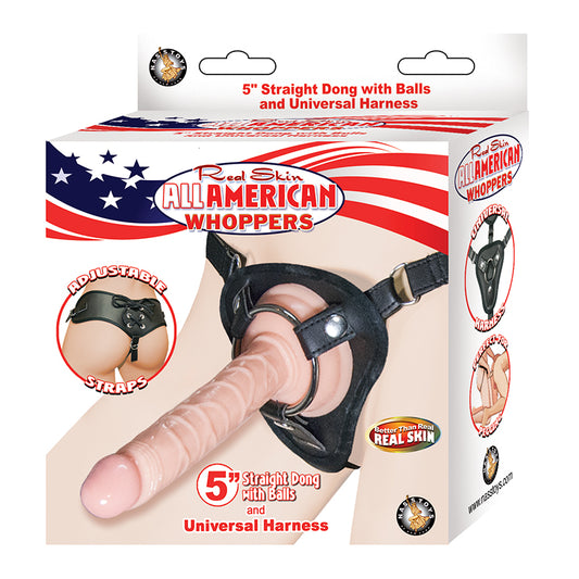 All American Whoppers 5in Straight Dong&Universal Harness Flesh