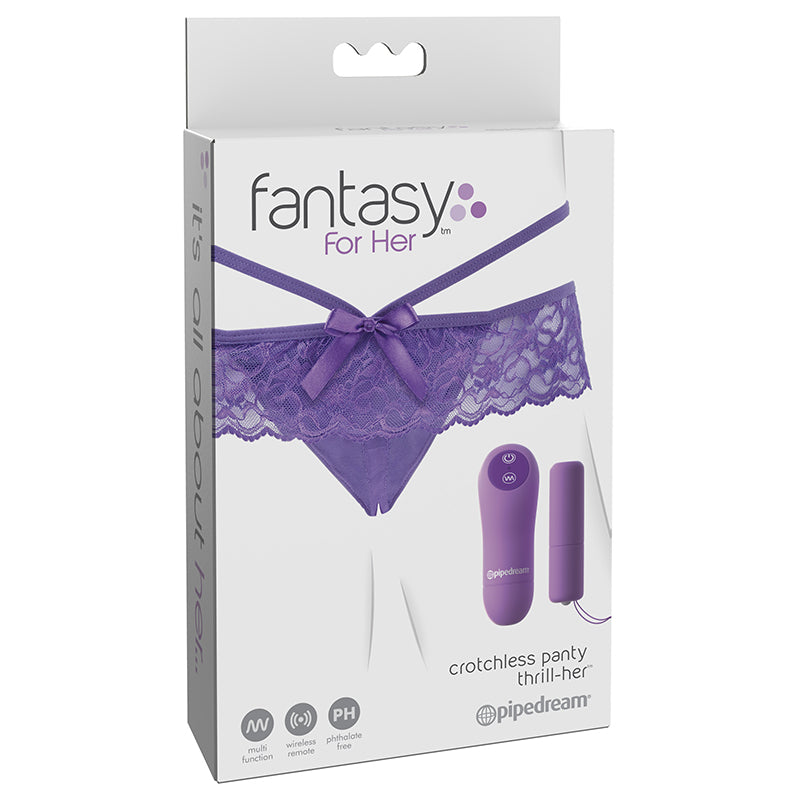 Pipedream Fantasy For Her Crotchless Panty Thrill-Her & Remote-Controlled Rechargeable Bullet Vibrator Purple