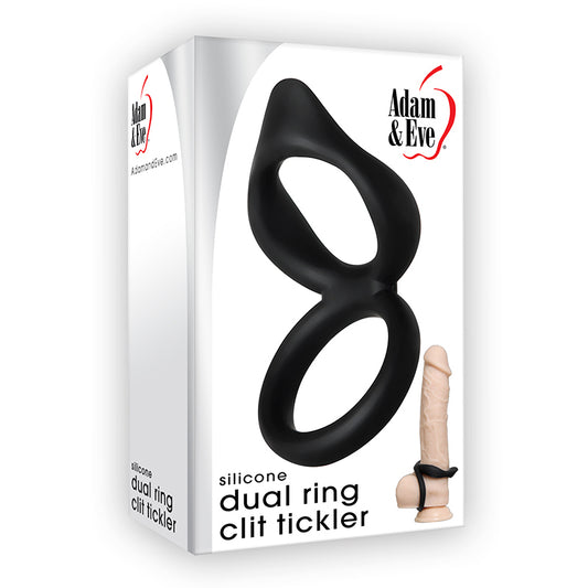 Adam & Eve Dual Ring Clit Tickler Silicone Clit Stimulating Cockring Black