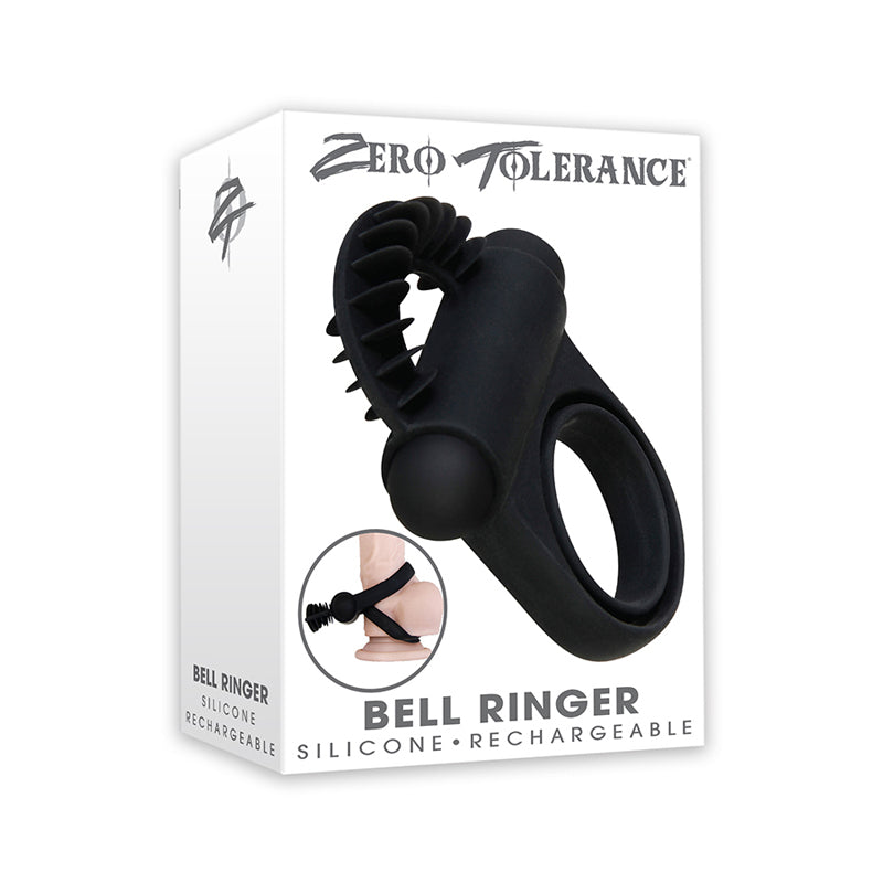 Zero Tolerance Bell Ringer Rechargeable Vibrating Flicking Silicone Cockring Black