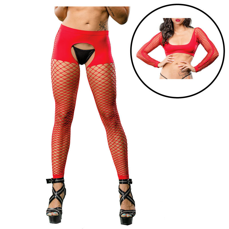 Red Crotchless  Mesh/Fishnet  Legging Packaging Box