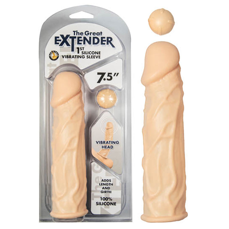 The Great Extender 1St Silicone Vibrating Sleeve 7.5in-Flesh