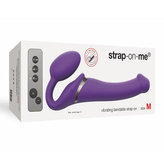 Strap-On-Me Rechargeable Remote-Controlled Silicone Vibrating Bendable Strap-On Purple M