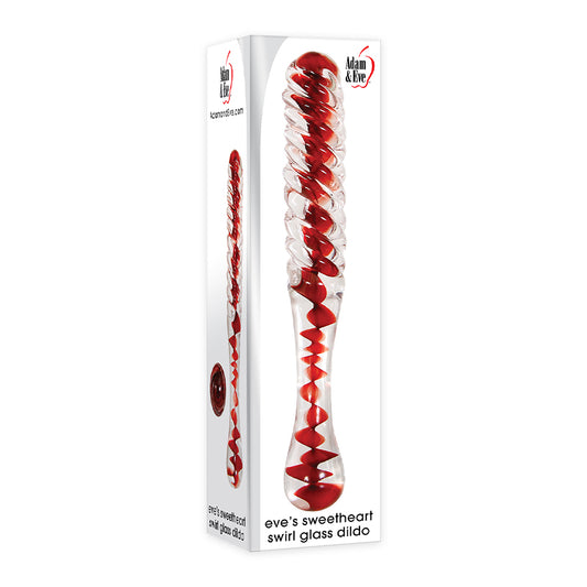 Adam & Eve Eve's Sweetheart Swirl Glass 8.75 in. Dildo Clear/Red