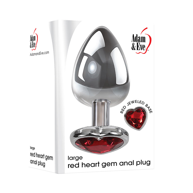 Adam & Eve Metal Anal Plug With Red Gemstone Heart Base Large