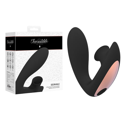 Shots Irresistible Desirable Rechargeable Silicone Soft Pressure Air Wave Dual Stimulator Black