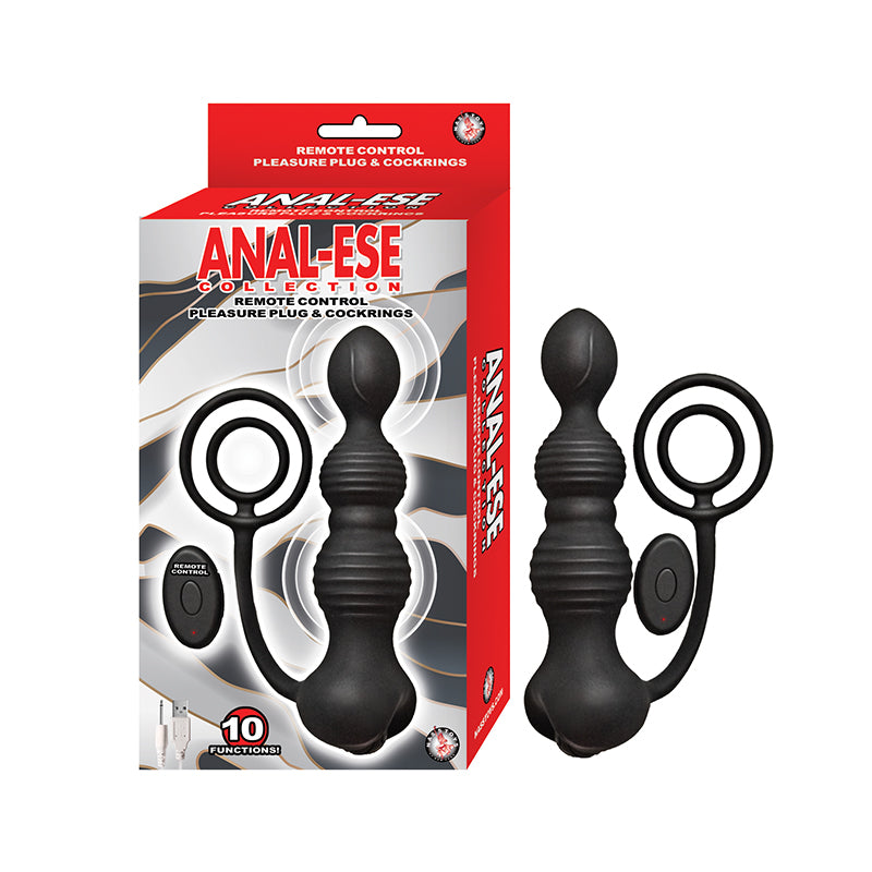 Anal-Ese Remote Control Pleasure Plug & Cockrings - Black