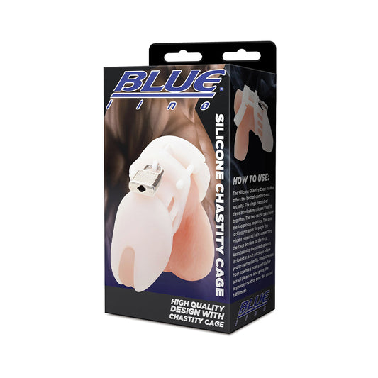 Blue Line Silicone Chastity Cage White