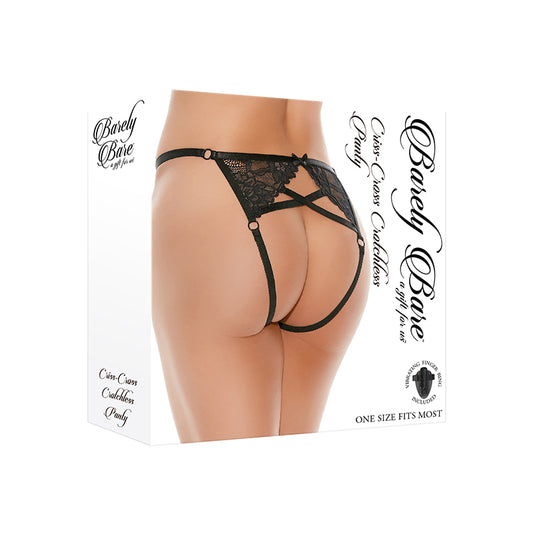 Barely Bare Criss-Cross Crotchless Panty Black O/S