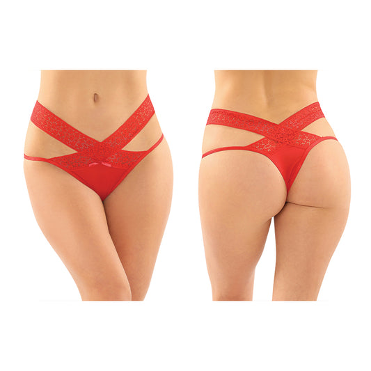 Fantasy Lingerie Daphne Microfiber Brazilian-Cut Panty With Criss-Cross Lace Waistband 6-Pack Red L/XL