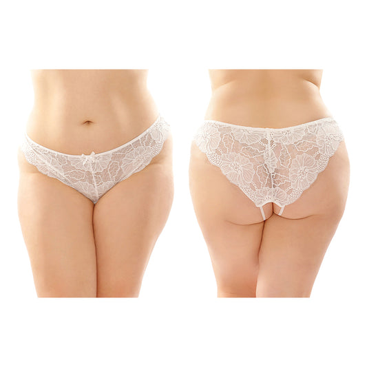 Fantasy Lingerie Poppy Crotchless Floral Lace Panty 6-Pack Queen Size White