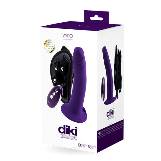 Vedo Diki Rechargeable Vibrating Dildo With Harness Deep Purple