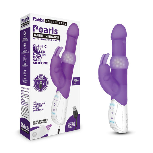 Rabbit Essentials Pearls Rabbit Vibrator with Rotating Shaft Rechargeable Silicone Purple