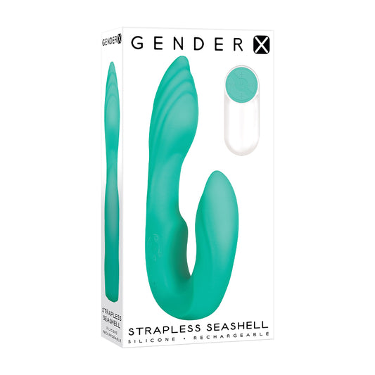 Gender X Strapless Seashell Rechargeable Remote-Controlled Vibrating Strapless Strap-On Dildo Teal