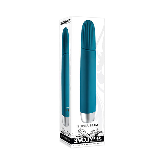 Evolved Super Slim Rechargeable Textured Silicone Sli mline Vibrator Teal