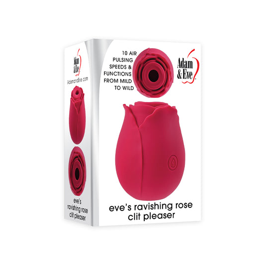 Adam & Eve Eve's Ravishing Rose Clit Pleaser Rechargeable Silicone Clitoral Stimulator Red