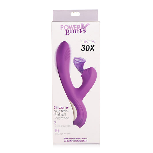 Curve Toys Power Bunny Shivers Rechargeable Silicone Suction Dual Stimulation Vibrator Purple