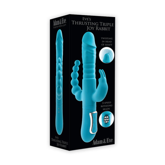 Adam & Eve Eve's Thrusting Triple Joy Rabbit Rechargeable Dual Entry Triple Stimulation Silicone Rabbit Vibrator Teal