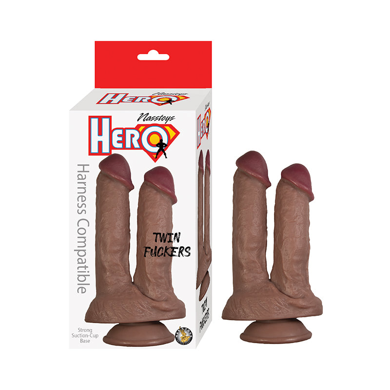 Hero Twin Fuckers Double Dildo Brown