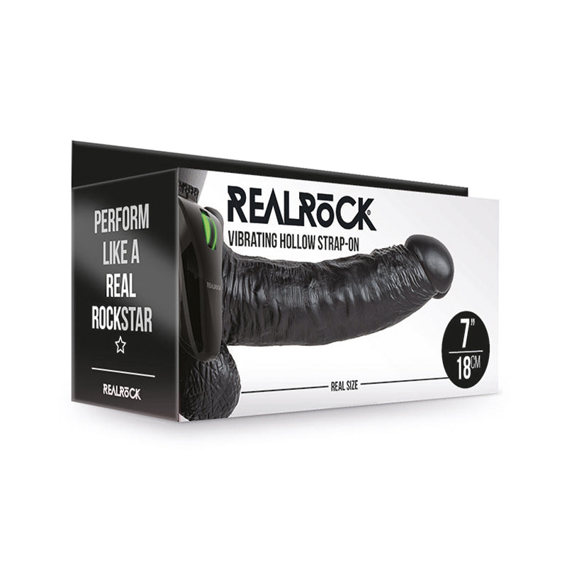 RealRock Realistic 7 in. Vibrating Hollow Strap-On With Balls Black