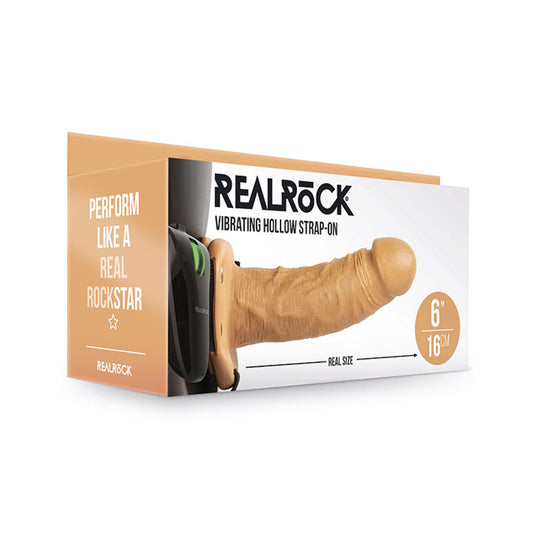 RealRock Realistic 6 in. Vibrating Hollow Strap-On Tan