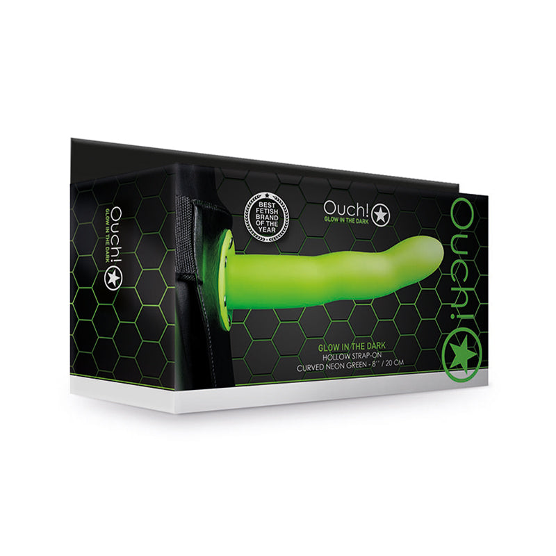 Ouch! Curved 8 in. Glow in the Dark Hollow Strap-On Neon Green