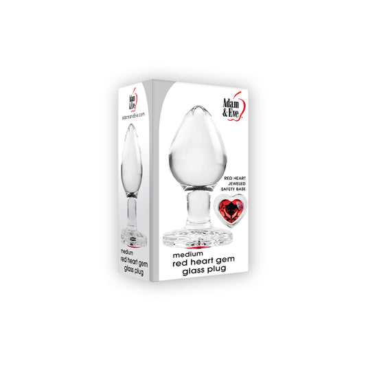 Adam & Eve Glass Anal Plug With Red Gemstone Heart Base Medium