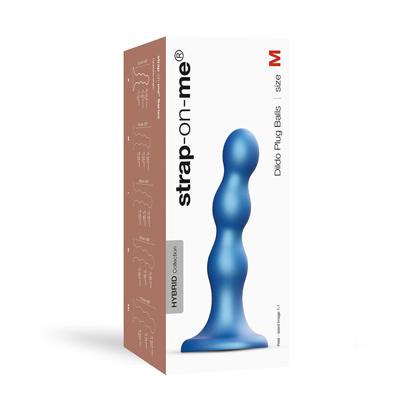 Strap-On-Me Hybrid Collection Silicone Dildo Plug Balls Metallic Blue M