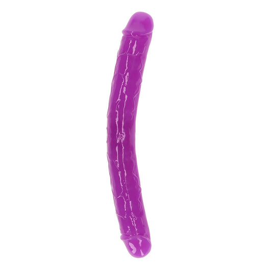 RealRock Glow in the Dark Double Dong 12 in. Dual-Ended Dildo Neon Purple