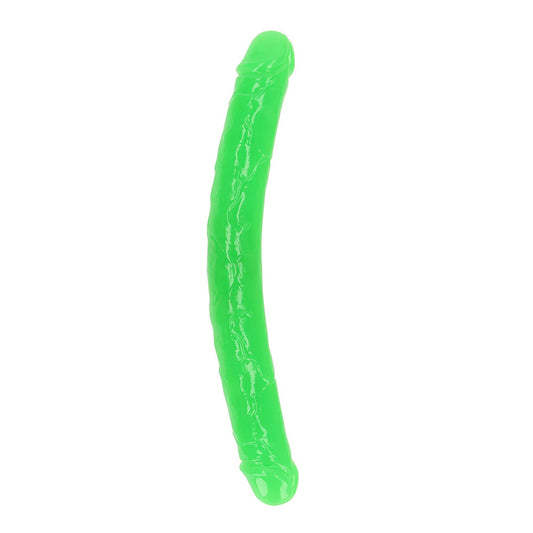 RealRock Glow in the Dark Double Dong 15 in. Dual-Ended Dildo Neon Green