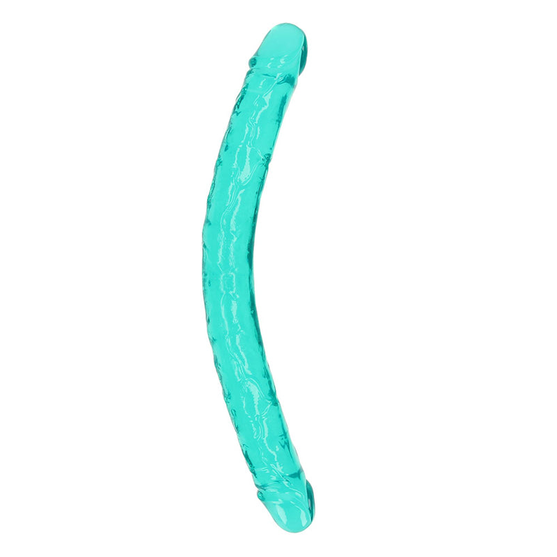 RealRock Crystal Clear Double Dong 18 in. Dual-Ended Dildo Turquoise