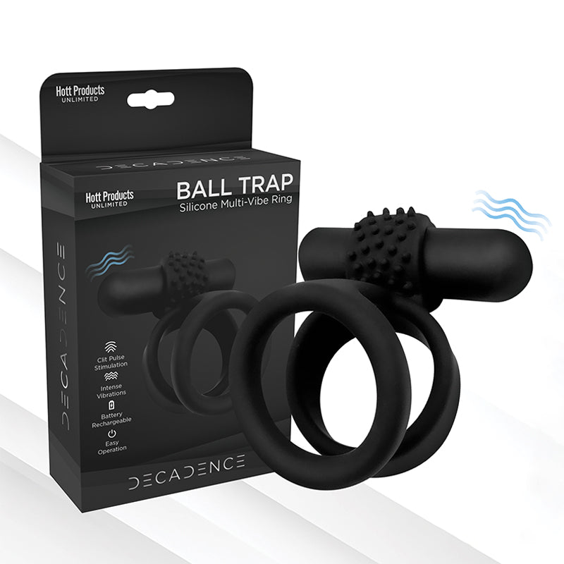 Decadence Ball Trap Dual Strap Cock&Ball Ring With Power Bullet