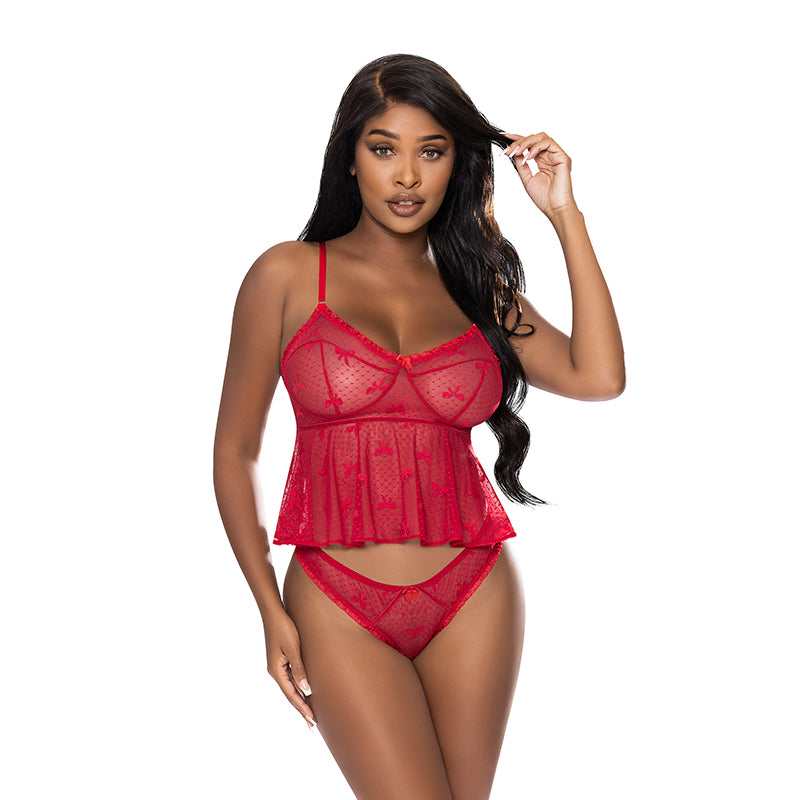 Magic Silk With Love Flutter Cami & Cheeky Panty Set Red S/M