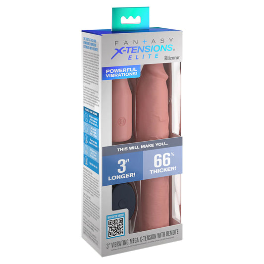 Fantasy X-tensions Elite 9 in. Silicone Mega Extension Sleeve with Rechargeable Remote-Controlled 3 in. Vibrating Extender Beige