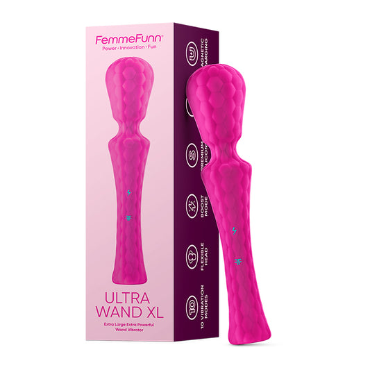 FemmeFunn Ultra Wand XL Rechargeable Flexible Textured Silicone Vibrator Pink