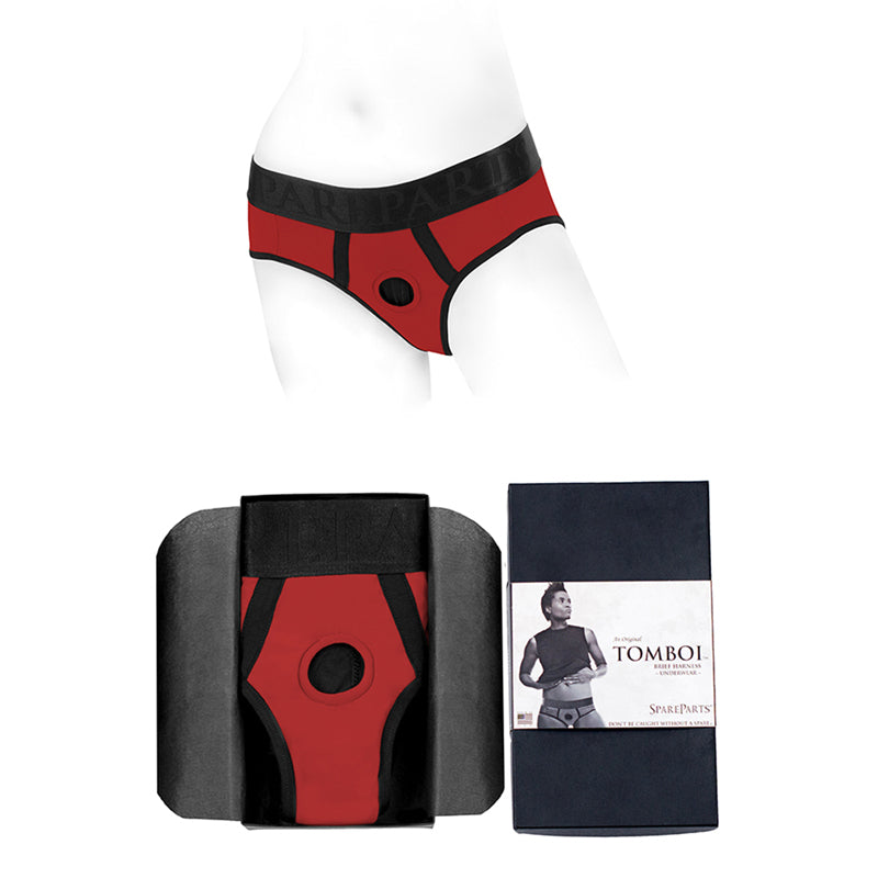 SpareParts Tomboi Nylon Briefs Harness Red/Black Size M